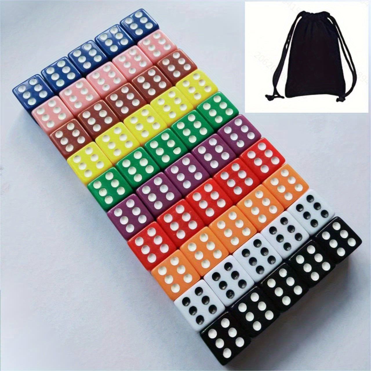 Acrylic Dice Set 16mm 10 Colors 100/50/10 Pieces Board Dice Games Velvet Bag