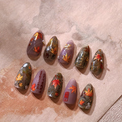 Autumn Leaves Nail Art 3D Stickers Floral Anime Theme Glossy Finish