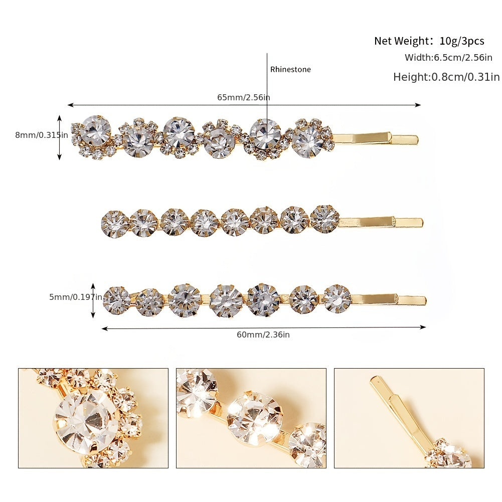 Crystal Bridal Bobby Pins Silvery Wedding Hair Pins 3pcs