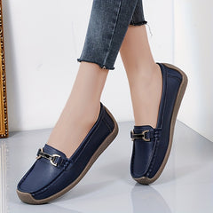 Women's Buckle Decor Flat Loafers Faux Leather Soft Sole Shoes