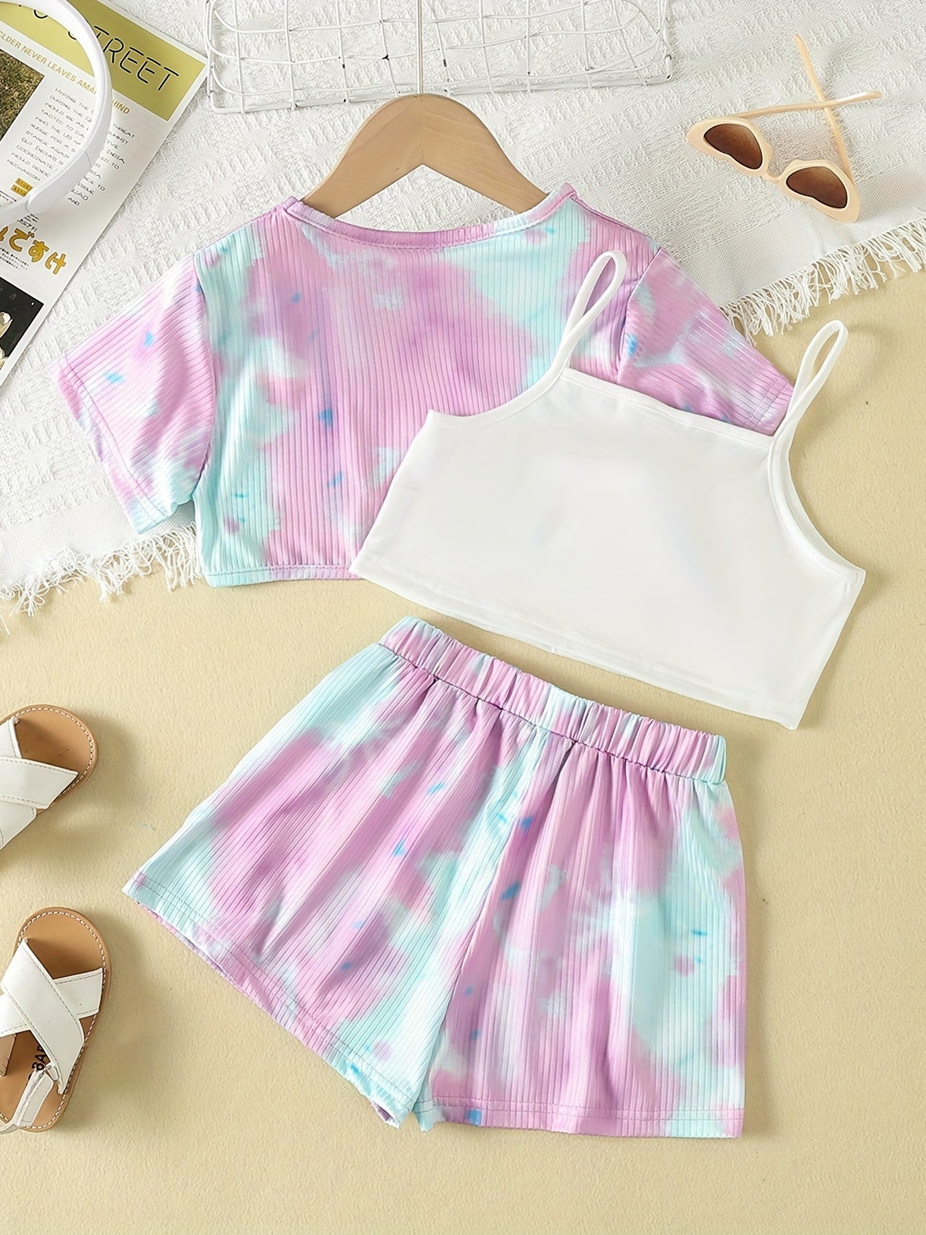 Girls Teen Tie Dye Top & Shorts & Cami Top Set for Summer