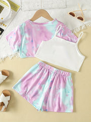 Girls Teen Tie Dye Top & Shorts & Cami Top Set for Summer