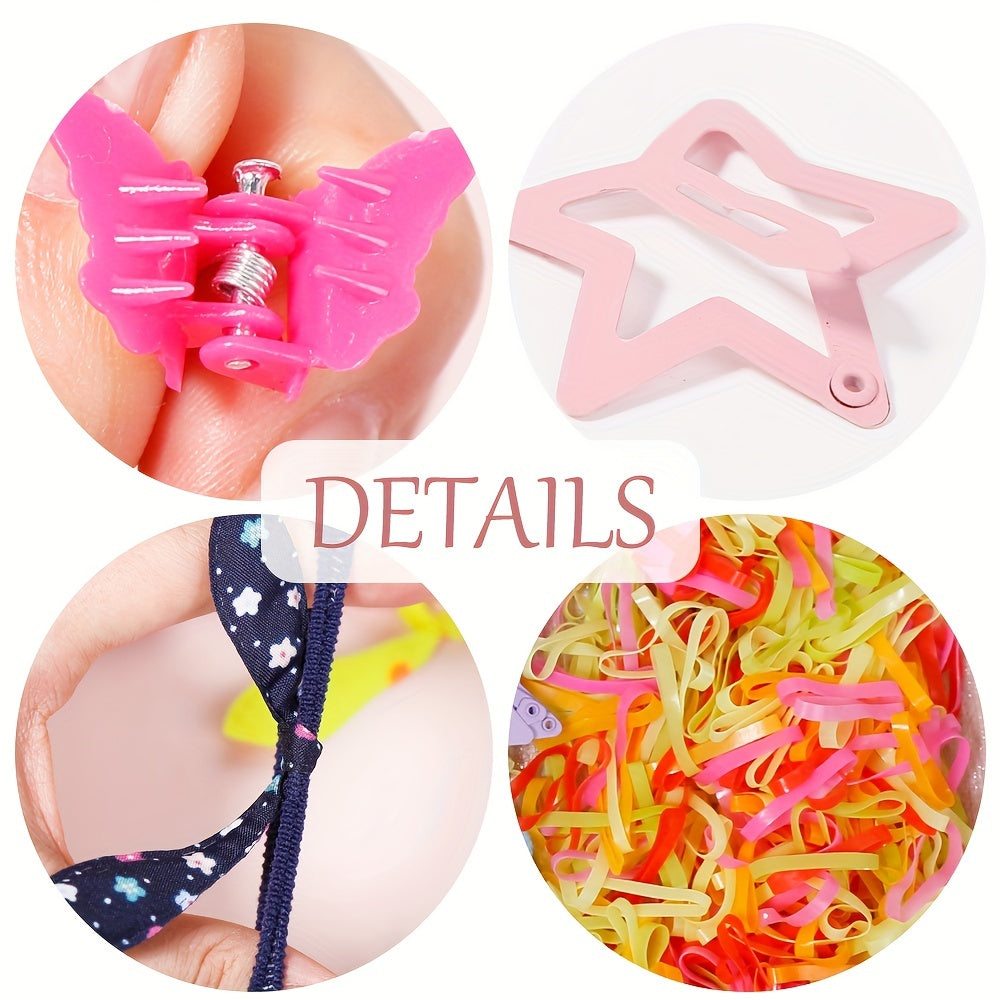 735pcs Colorful Hair Clips & Rings for Baby Girls