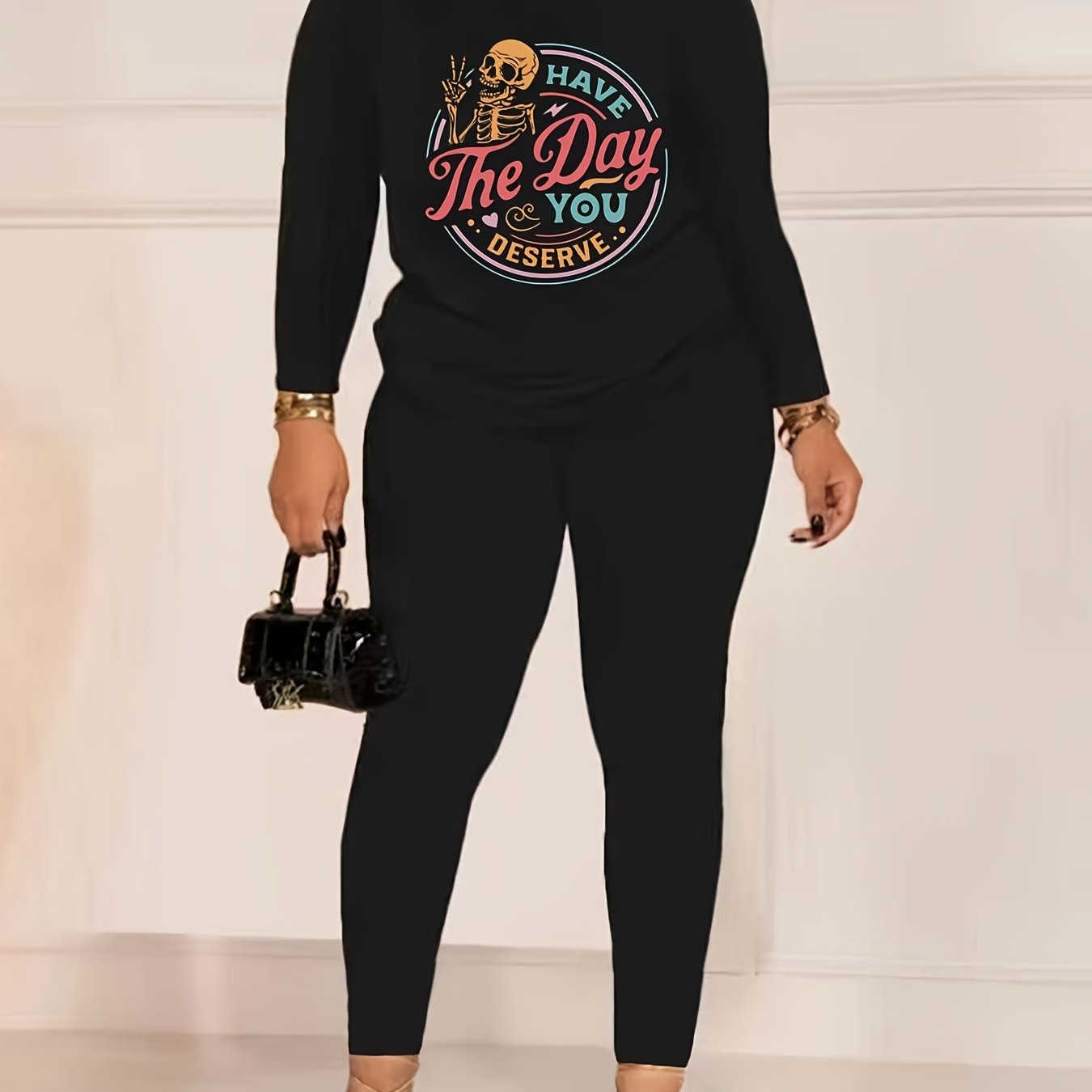 Casual Skull Print Two Piece Set T-shirt & Leggings