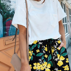 Floral Print Wide Leg Drawstring Shorts for Women