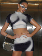Y2K Sexy 2pc Skirt Set Mock Neck Crop Top & Bodycon Skirt