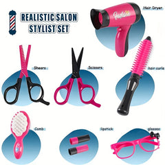 Girls' Beauty Salon Pretend Play Set with Hair Dryer Scissors