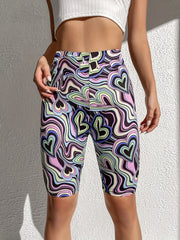 Heart Line Print Running Yoga Shorts High Waist Workout Biker Shorts