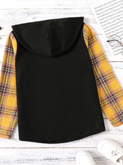Boys Plaid Hooded Jacket Zip Up Long Sleeve