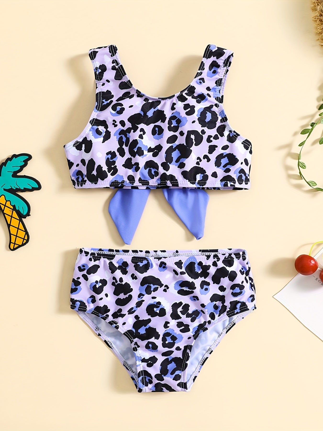 2pcs Leopard Print Top & Shorts Bikini Tankini Swimsuit Set