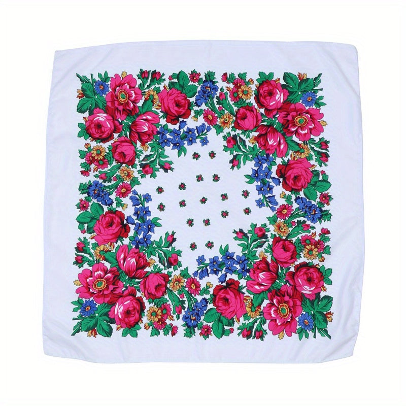 Boho Flower Print Bandana Square Scarf Vintage Hijab Turban Neckerchief