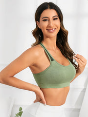 Green Cross Strap Backless Sports Bra for Yoga