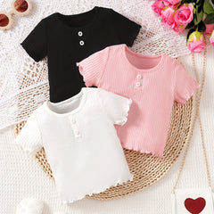 Baby Girls Summer Knitted Short Sleeve T-shirt 3pcs Set