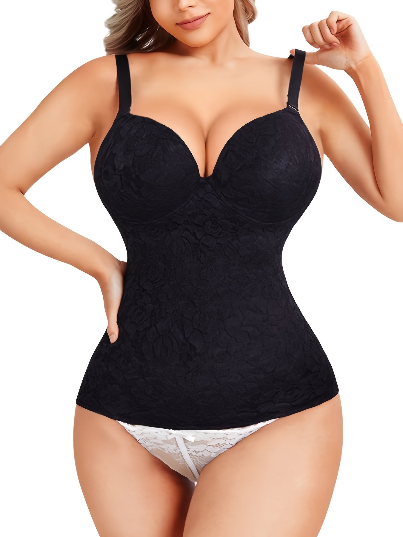 Women's V Neck Lace Tank Top Compression Slimming Cami