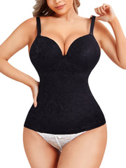 Women's V Neck Lace Tank Top Compression Slimming Cami