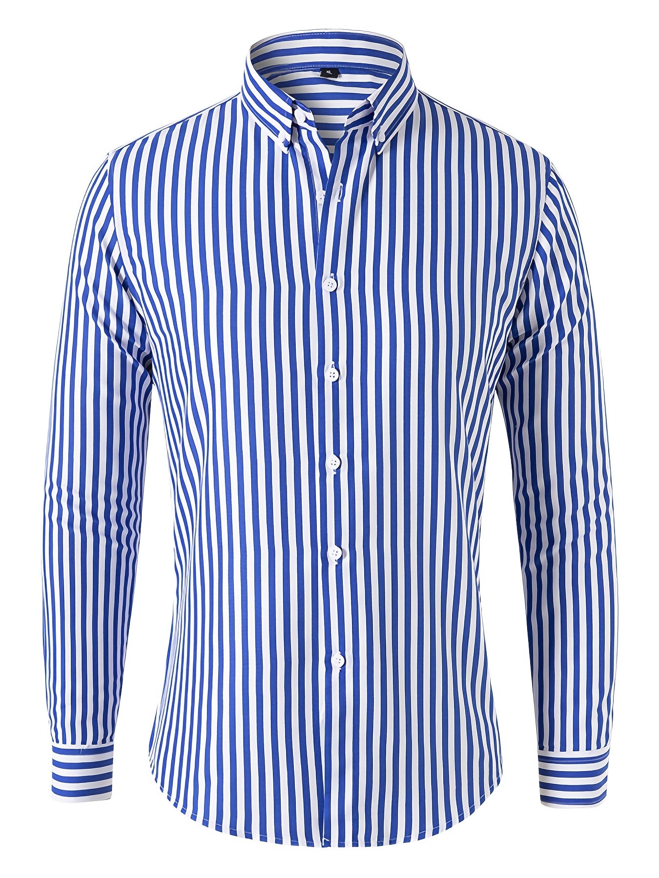 Men's Vertical Striped Button Up Shirt for Business Occasion