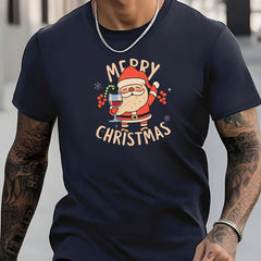 Men's Santa Claus Pattern Shirt Casual Short Sleeve Tee Top