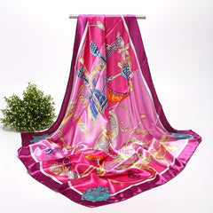 Silk Square Scarf Classic Print Satin Shawl Windproof Head Wrap