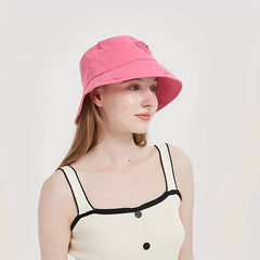 Heart Patch Pink Bucket Hat Washed Casual Lightweight Outdoor Fisherman Cap