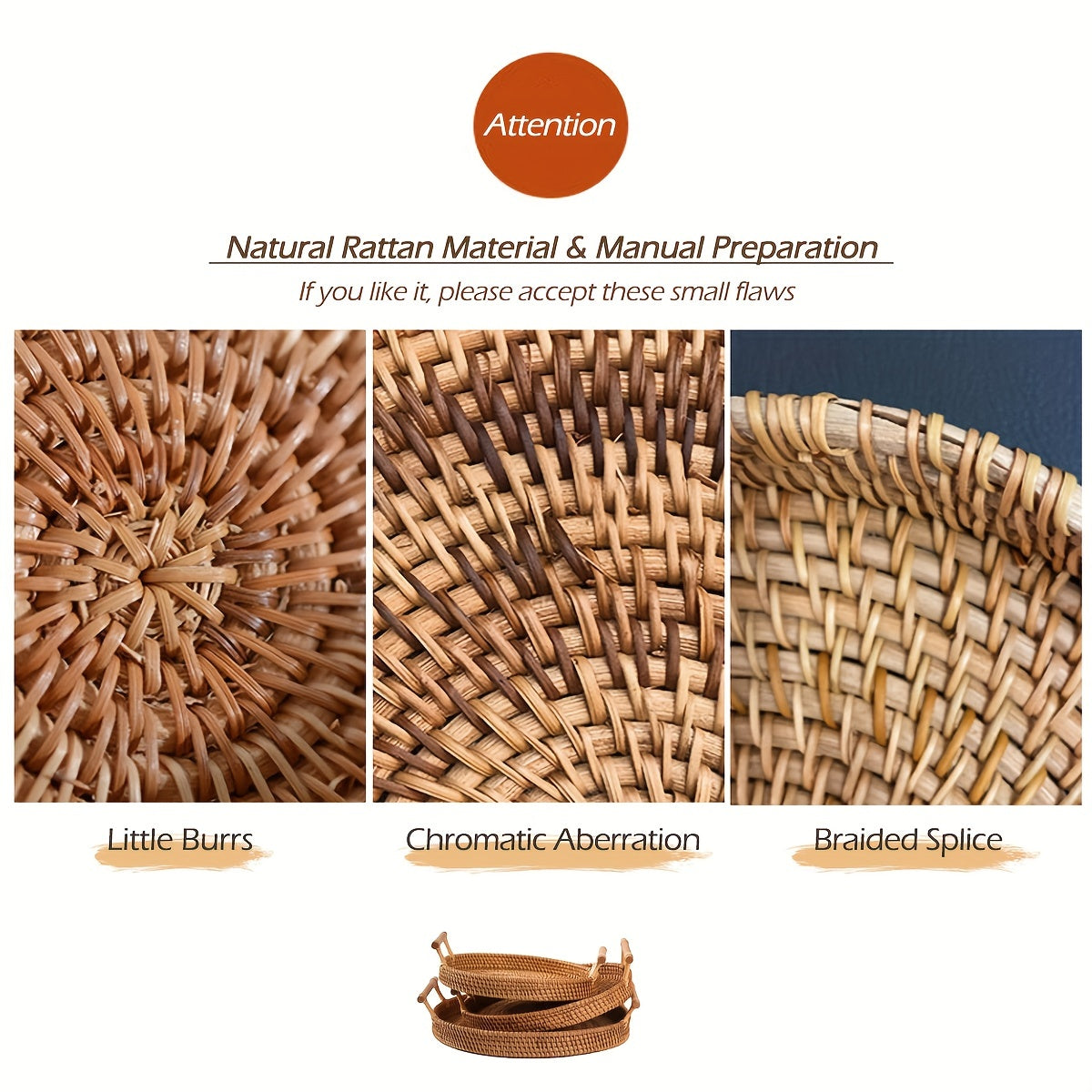 Rustic Hand Woven Rattan Serving Tray with Handles