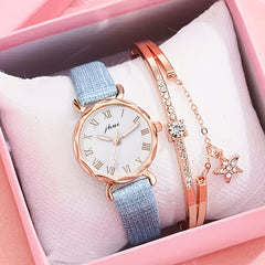Alloy Round Watch & Rhinestone Bracelet Set for Kids