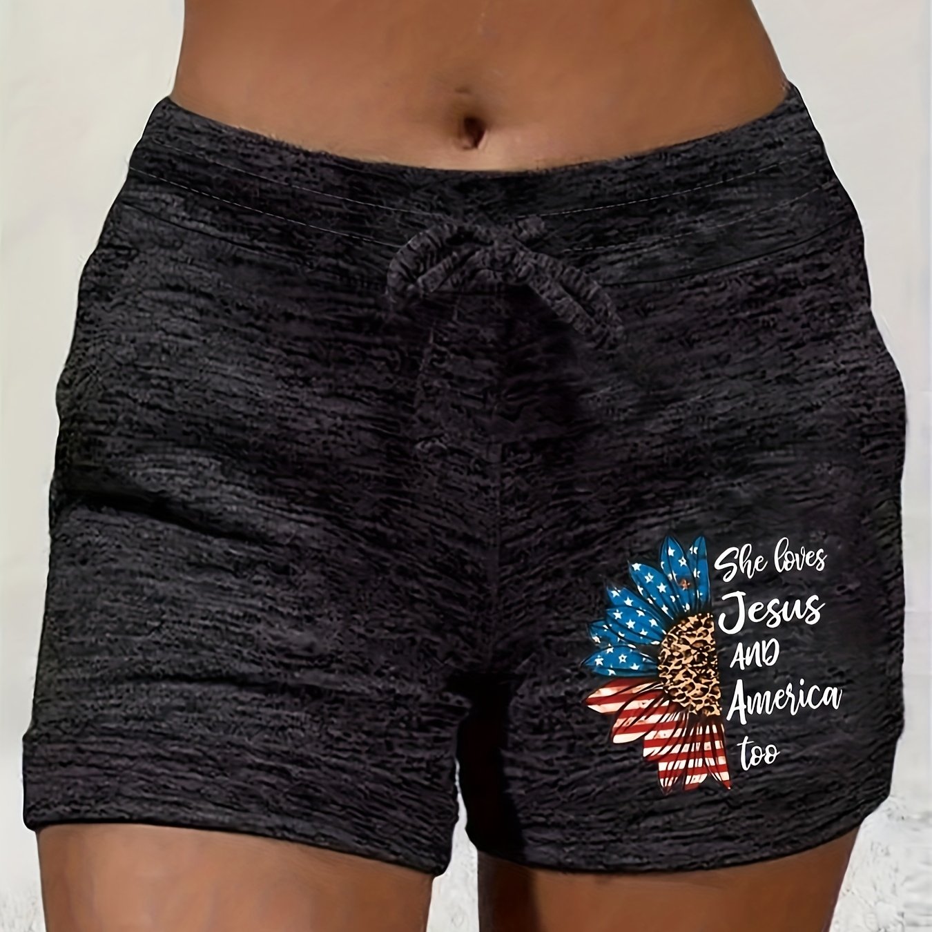 American Flag Drawstring Shorts for Women