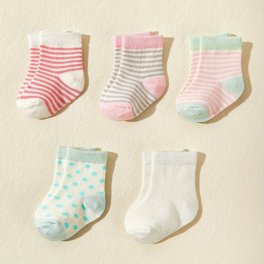 5pcs Baby Candy Striped Crew Socks Cotton Toddler Socks