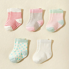 5pcs Baby Candy Striped Crew Socks Cotton Toddler Socks