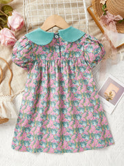 Girls Short Sleeve Floral Dress - Summer Casual Wear