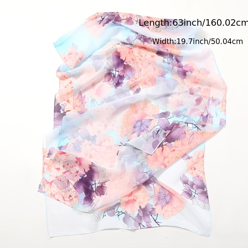 Chiffon Flower Print Soft Wrap Scarf Long Silk Shawl
