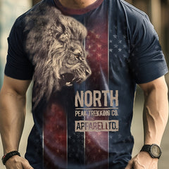 Men's Lion Pattern Sports Tee Shirt Casual Stretch Round Neck Tshirt