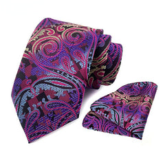 Men's Jacquard Tie Square Set Floral Wedding Tie Pocket Square