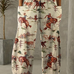Western Style Plus Size Cartoon Print Wide Leg Pants
