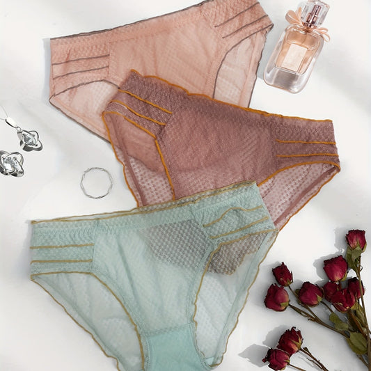3 Pack Plus Size Panties Set Women's Plus Contrast Ruffle Trim