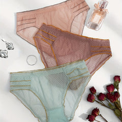 3 Pack Plus Size Panties Set Women's Plus Contrast Ruffle Trim