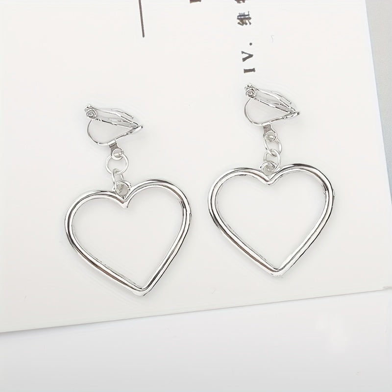 Hollow Heart Pendant Earrings & Ear Clips for Women