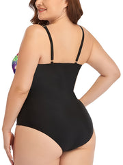 Tropical Print V Neck One Piece Swimsuit Women's