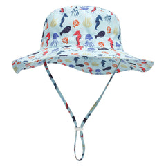 Seahorse Flowers Print Bucket Hat Sunscreen Wide Brim Beach Basin Hat