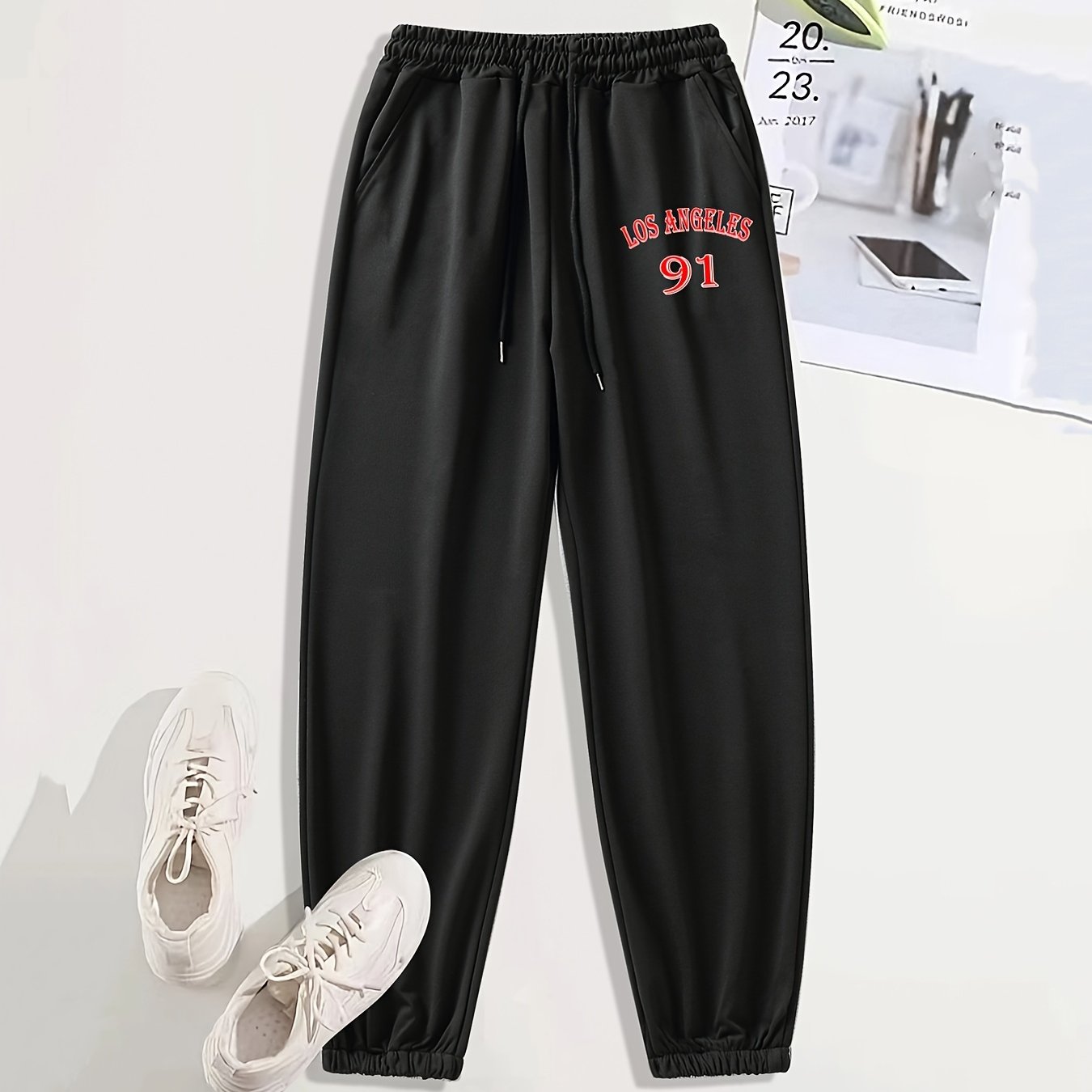 Number & Letter Print Sports Pants Drawstring Couple Jogging Sweatpants