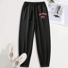 Number & Letter Print Sports Pants Drawstring Couple Jogging Sweatpants