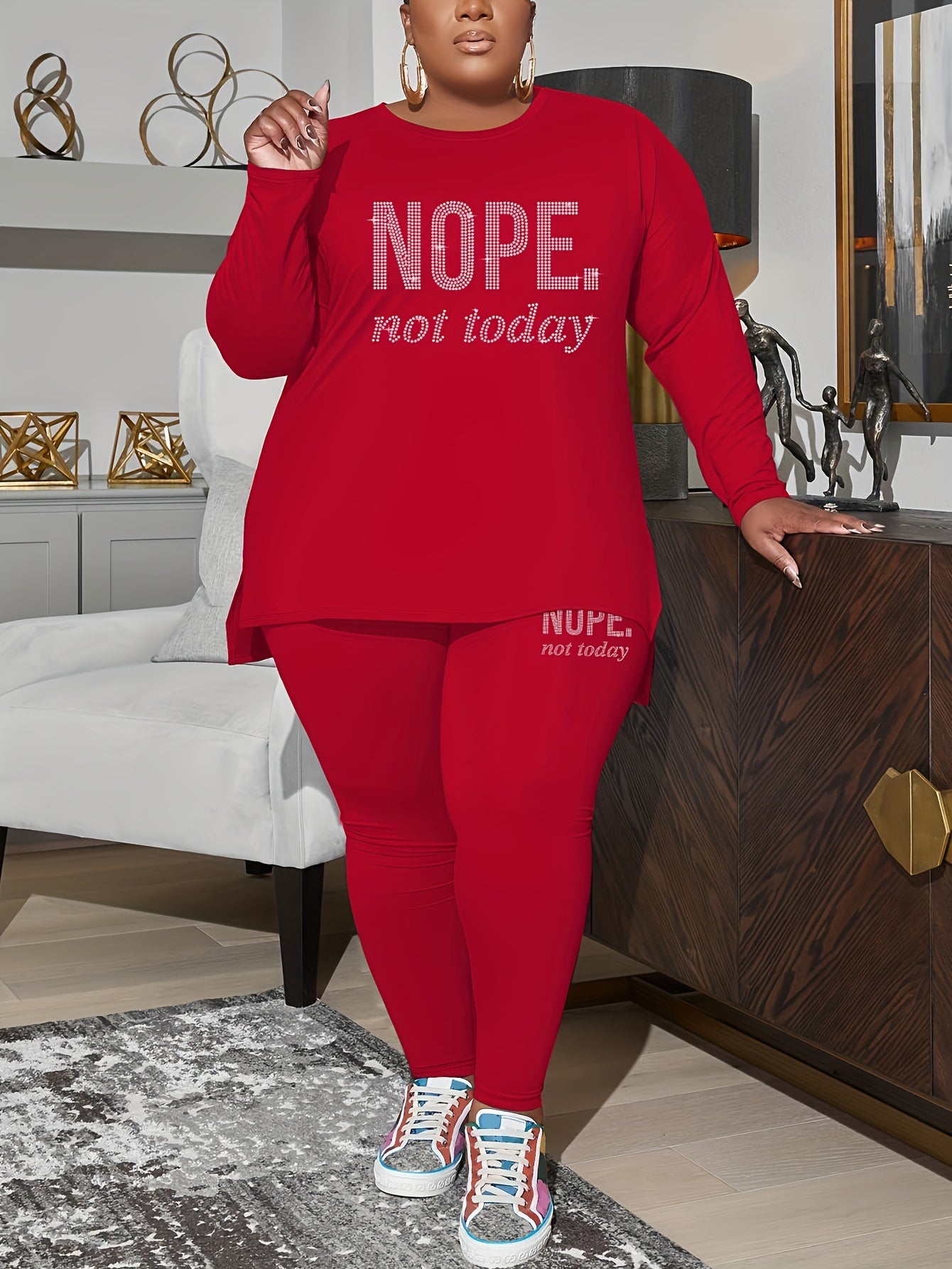 Rhinestone Letter Top & Leggings Two Piece Set