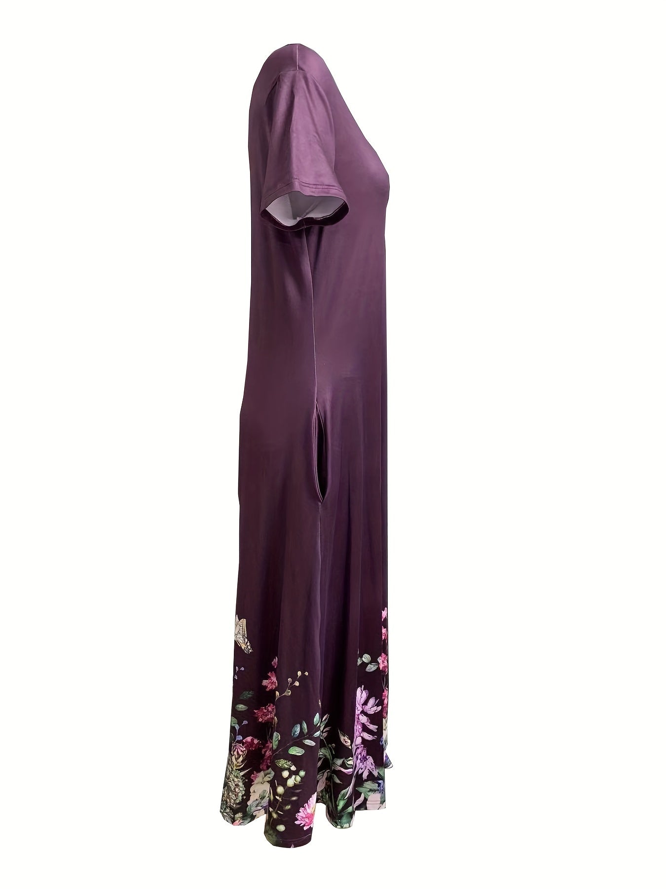 Women's Plus Floral Print Short Sleeve Dress With Pockets