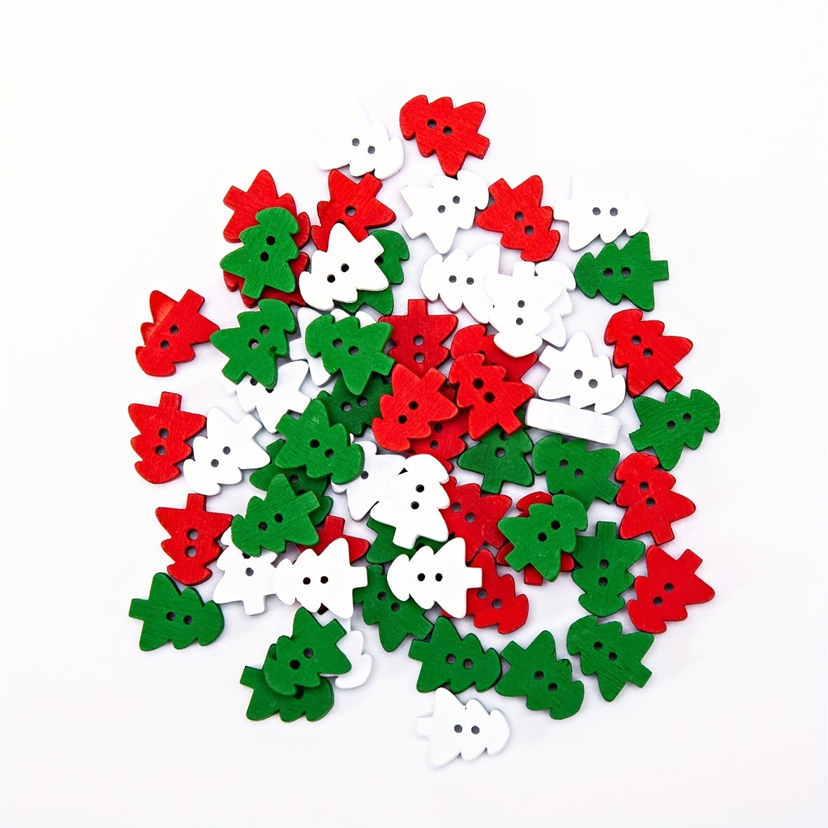 100pcs Wooden Red Green Christmas Tree Buttons Embellishments DIY Crafts Xmas