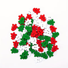 100pcs Wooden Red Green Christmas Tree Buttons Embellishments DIY Crafts Xmas