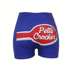 Letter Print Skinny Shorts Casual Shorts For Spring & Summer Women's Clothing