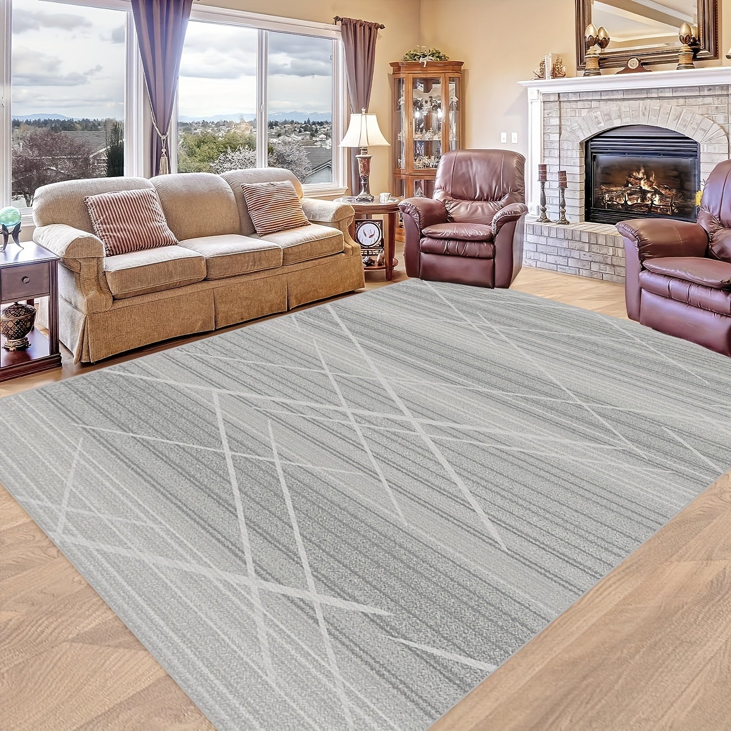1pc Large Line Carpets for Living Rooms, Bedrooms, Offices - Non Slip and Easy