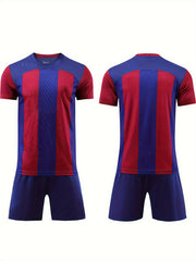 Quick Dry Striped Football Kids Boys Soccer Jersey & Shorts