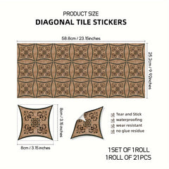 21 Moroccan Printed Ceramic Tiles Self Adhesive Waterproof Home Decor