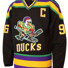 Men's Ducks Pattern Hockey Jersey Long Sleeve V Neck Tee
