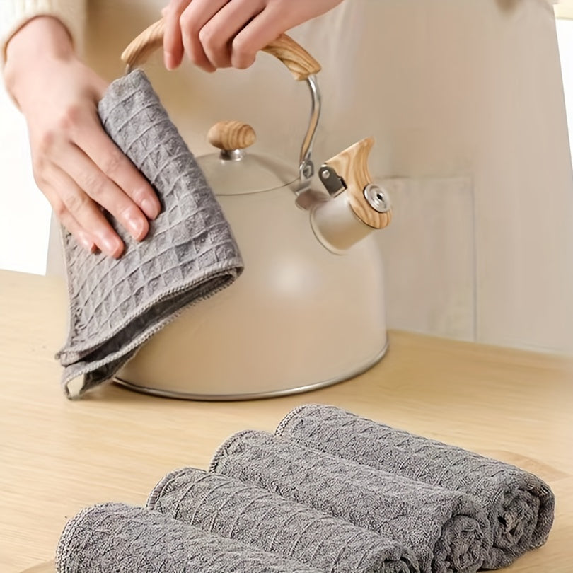 6pcs Waffle Grid Cleaning Cloth Quick Drying Kitchen Dishwashing